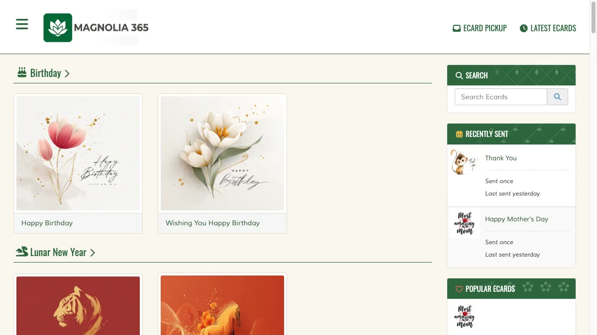 Magnolia365 eCards botanical birthday and greeting card gallery